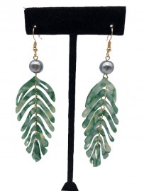 Fuax Turtle Shell Palm Leaf Design Earrings - Green