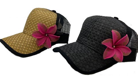 Brown or Black Cap with Pink Flower