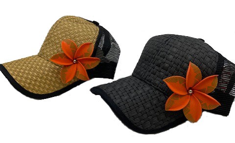 Brown or Black Cap with Orange Flower