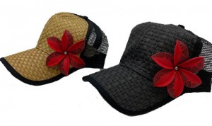 Brown or Black Cap with Red Flower