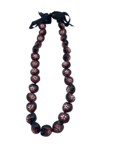 Kukui Nut Lei Necklace - Red Hibiscus