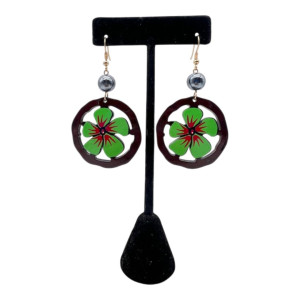 Brown and Green Flower Earrings