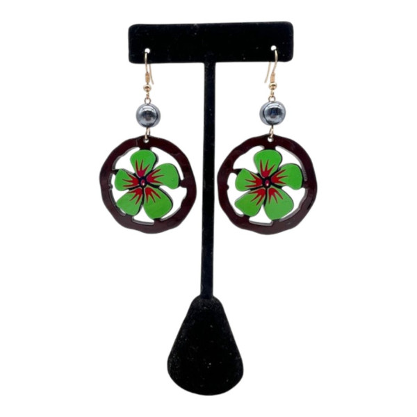 Brown and Green Flower Earrings